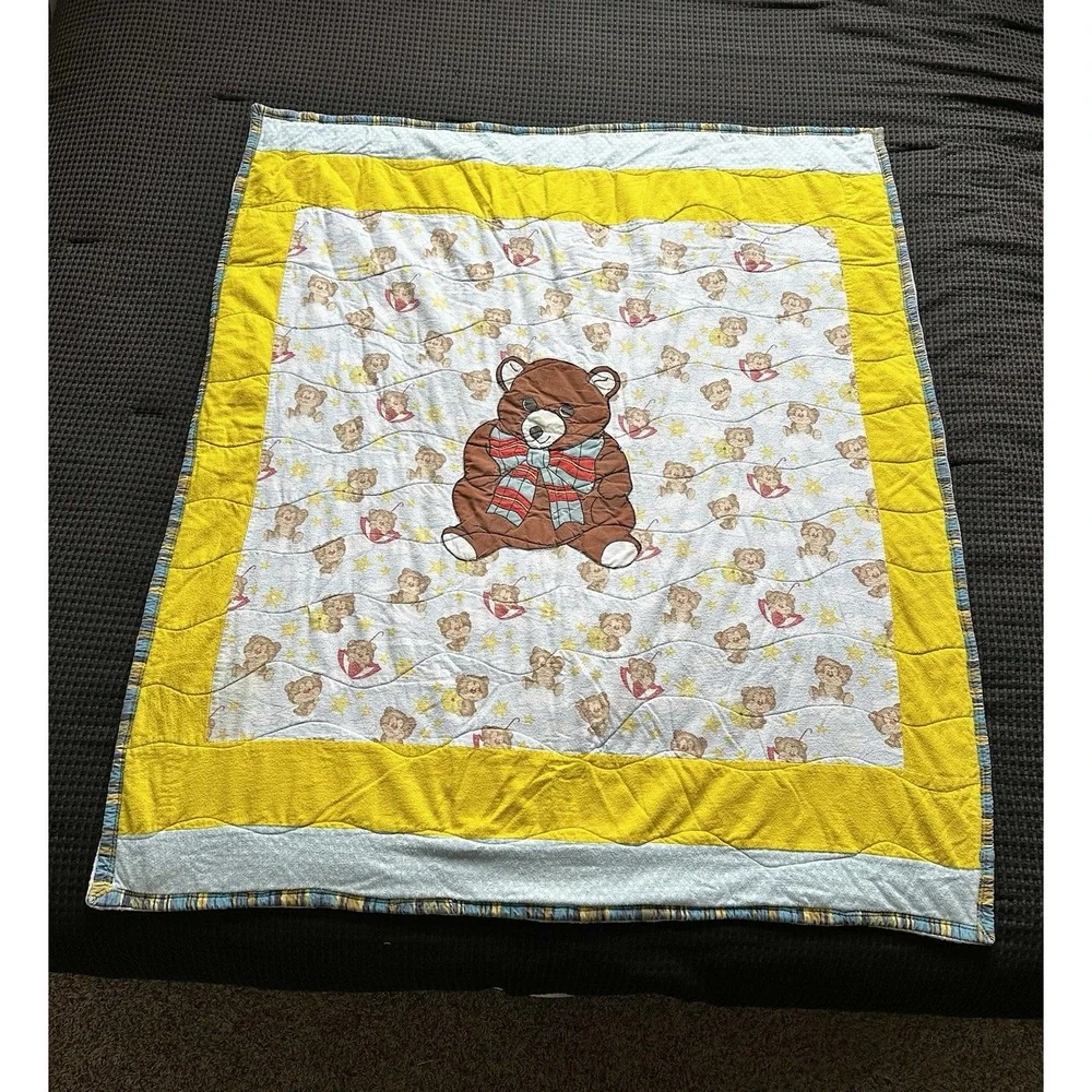 Vintage Teddy Bears Baby Bedding Quilt Little Bears Umbrellas Blanklet Handmade